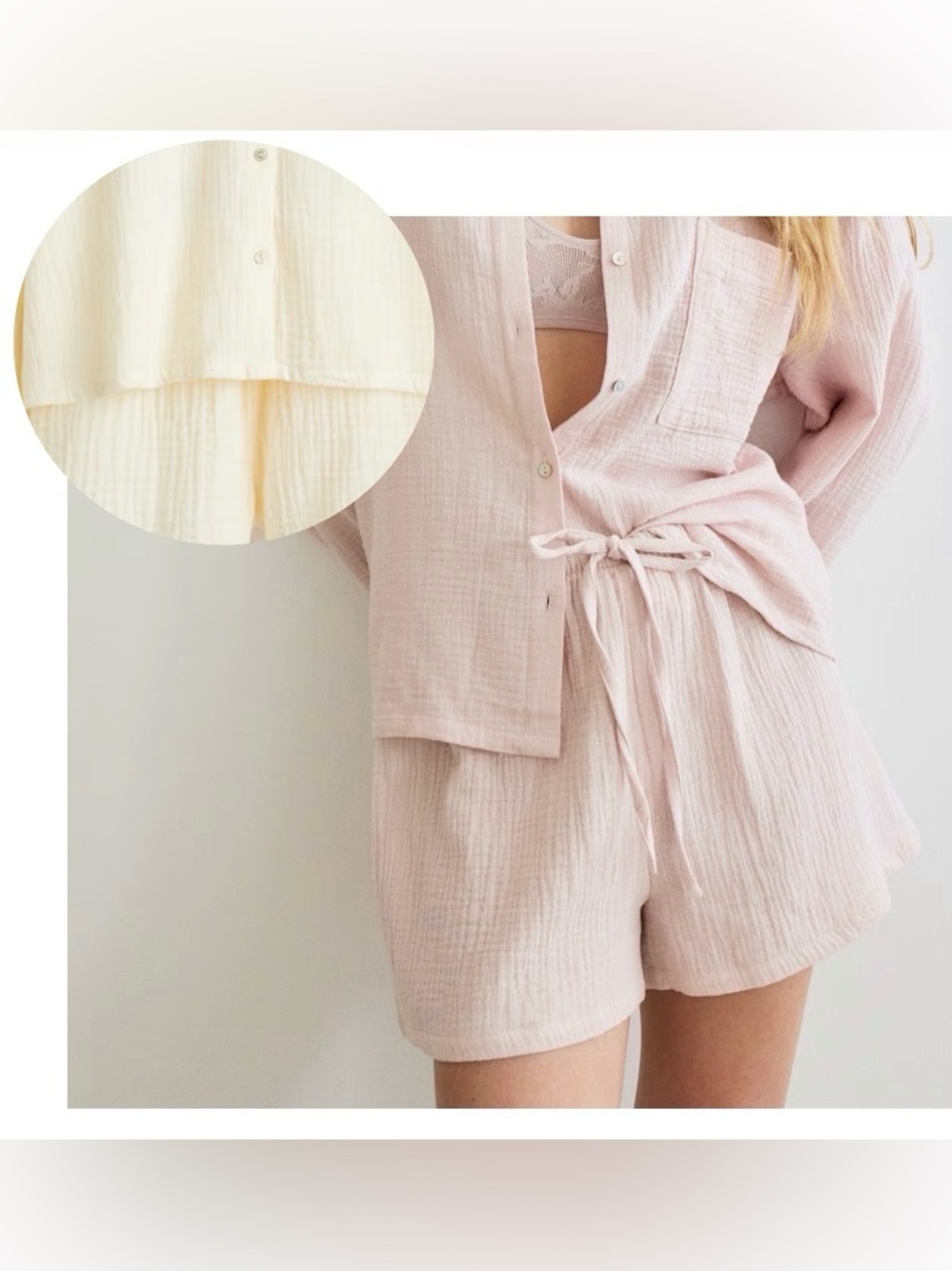 H&M 100% Cotton Gauze Pale Yellow PJ Shorts M size